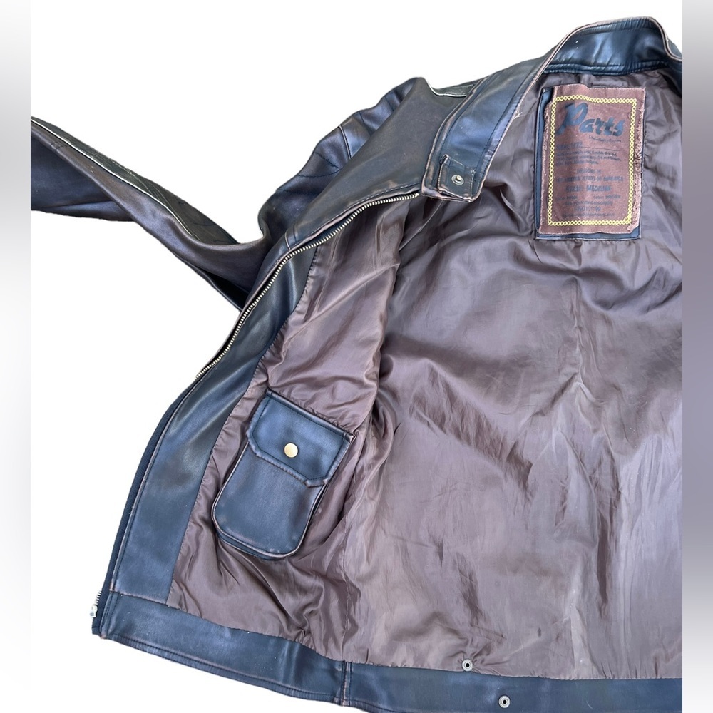 ✅Parts Leather Jacked 100% Polyurethane Made China Dark Brown size Medium - Picture 3 of 5